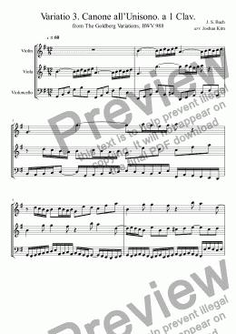 page one of Variation 3 from The Goldberg Variations for String Trio