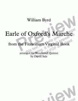 page one of Earle of Oxford's Marche (wind quintet)