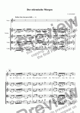 page one of SCHUBERT: Der stürmische Morgen, arranged for Voice and string quartet