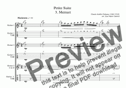 page one of Petite Suite  3. Menuet Guitar Trio with TAB