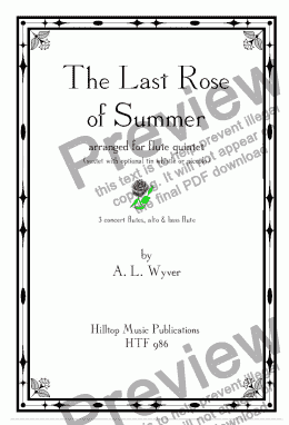 page one of The Last Rose of Summer arr. flute quintet or sextet.