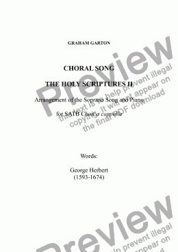 page one of CHORAL SONG - THE HOLY SCRIPTURES II Arrangement of Soprano Song for SATB Choir a cappella