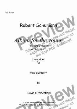 page one of Schumann Album for the young op 68 no 2 'Soldier's March' for wind quintet