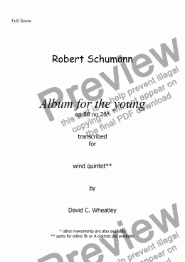 page one of Schumann Album for the young op 68 no 26 for wind quintet