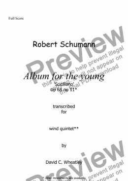 page one of Schumann Album for the young op 68 no 11'Sciciliano' for wind quintet