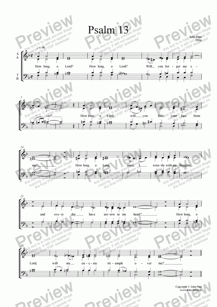 page one of Psalm 13 (SATB) [1994]