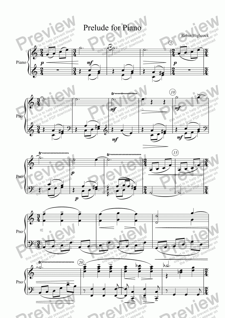 page one of Prelude for Piano no 1