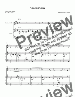 page one of Amazing Grace - for Bb Clarinet and Piano