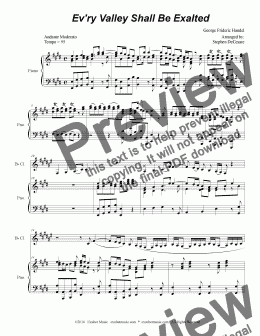 page one of Ev'ry Valley Shall Be Exalted (for Bb-Clarinet and Piano)