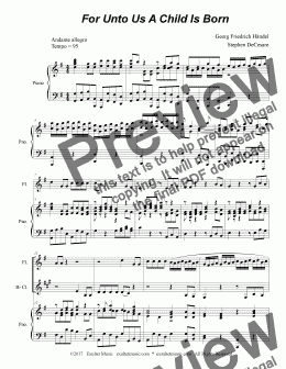 page one of For Unto Us A Child Is Born (for Woodwind Quartet)