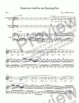 page one of "Tomorrow shall be my Dancing Day" for SATB choir & piano