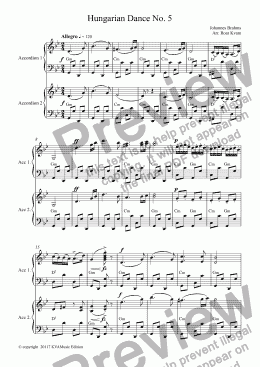 page one of Brahms: Hungarian Dance No. 5 (Accordion Duet)