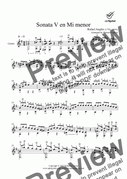 page one of Sonata V en Mi menor for solo guitar