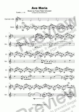 page one of Ave Maria by Franz Schubert, Duet for Clarinet and Violin