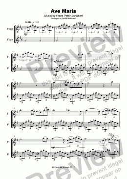 page one of Ave Maria by Franz Schubert, Duet for two Flutes