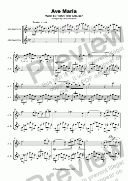 page one of Ave Maria by Franz Schubert, Duet for two Alto Saxophones