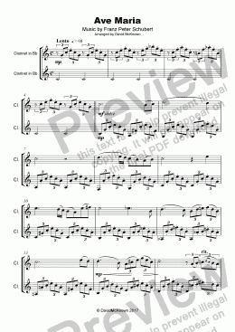 page one of Ave Maria by Franz Schubert, Duet for two Clarinets