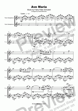 page one of Ave Maria by Franz Schubert, Duet for two Tenor Saxophones