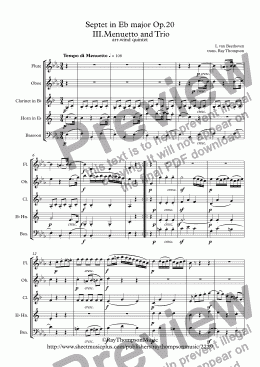 page one of Beethoven: Septet in Eb major Op.20  III.Menuetto and Trio - wind quintet