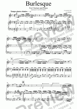 page one of Burlesque, for clarinet and piano