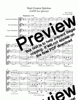 page one of Veni Creator Spiritus (SATB Sax Quartet) Score and Parts