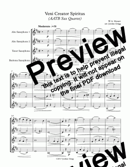 page one of Veni Creator Spiritus (AATB Sax Quartet)-Score and Parts