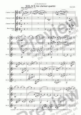 page one of SOLACE for clarinet quartet