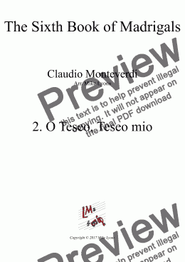 page one of Brass Quintet - Monteverdi Madrigals Book 6 - 02. O Teseo, Teseo mio