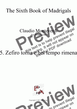 page one of Brass Quintet - Monteverdi Madrigals Book 6 - 05. Zefiro torna e bel tempo rimena