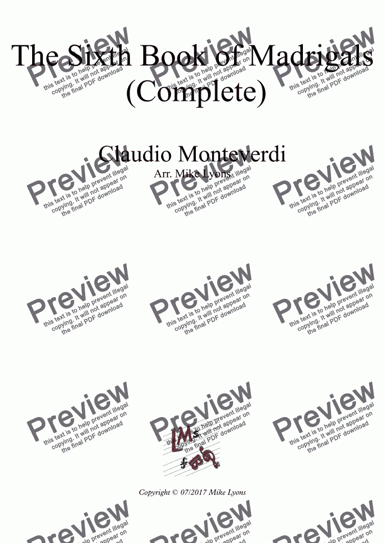 page one of Brass Quintet - Monteverdi Madrigals Book 6 (Complete)