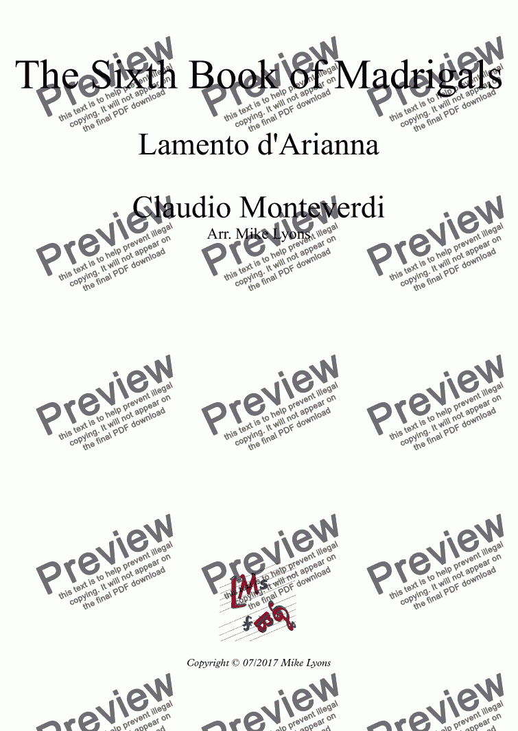 page one of Brass Quintet - Monteverdi Madrigals Book 6 - Scena 1 Lamento d 'Arianna
