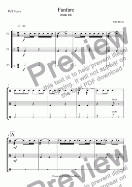 page one of Fanfare - drum trio - Full Score
