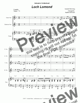 page one of Loch Lomond (for Saxophone Quartet)