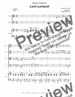page one of Loch Lomond (for String Quartet)