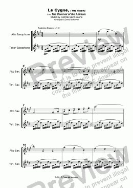 page one of The Swan, (Le Cygne), by Saint-Saens, Duet for Alto and Tenor Saxophone