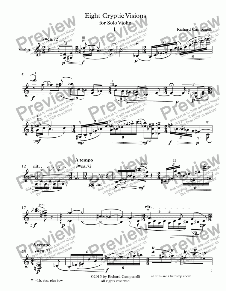 page one of Cryptic Visions 1 for Violin Solo