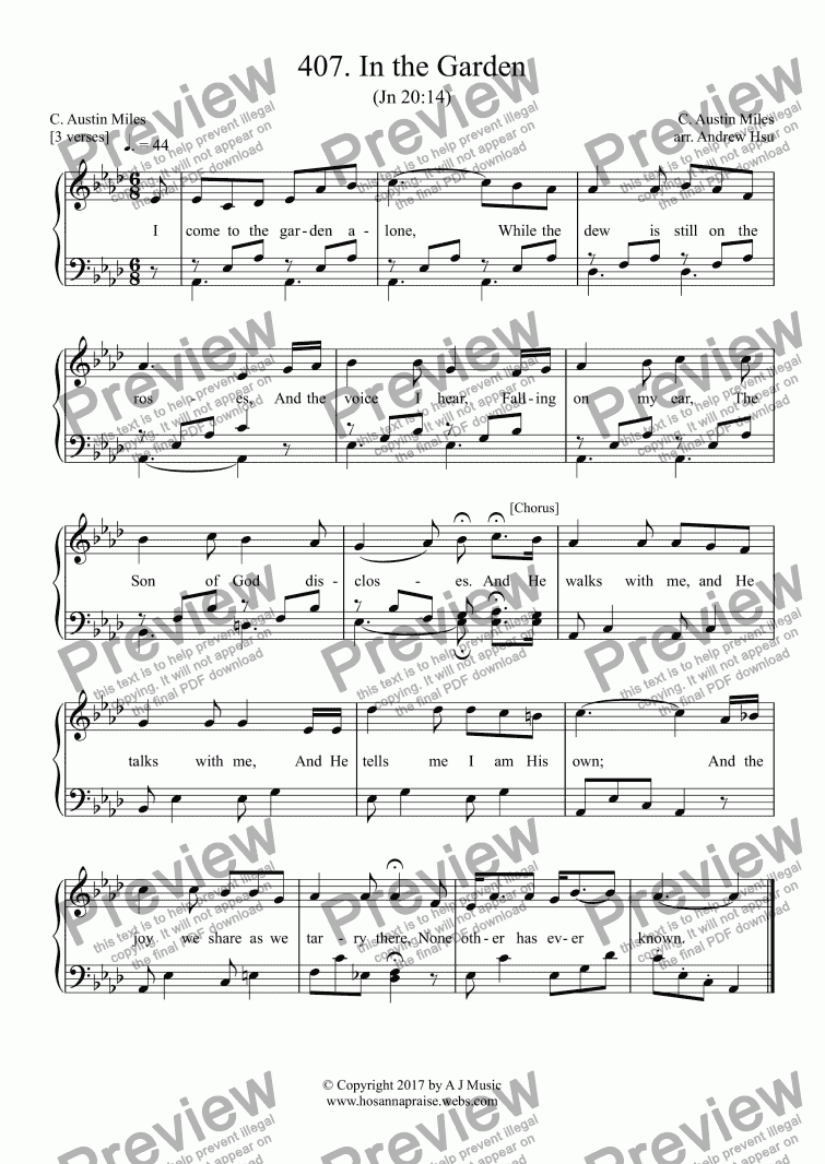 page one of In the Garden - Easy Piano 407