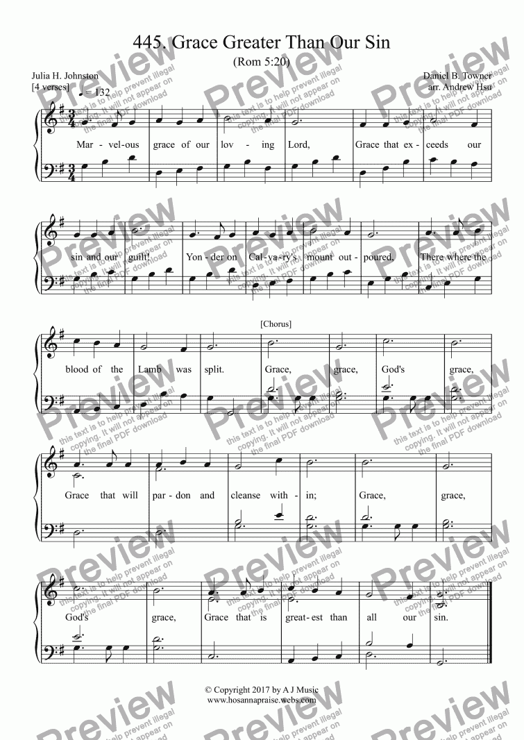 page one of Grace Greater Than Our Sin - Easy Piano 445