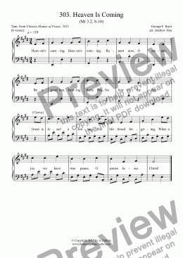 page one of Heaven Is Coming - Easy Piano 303