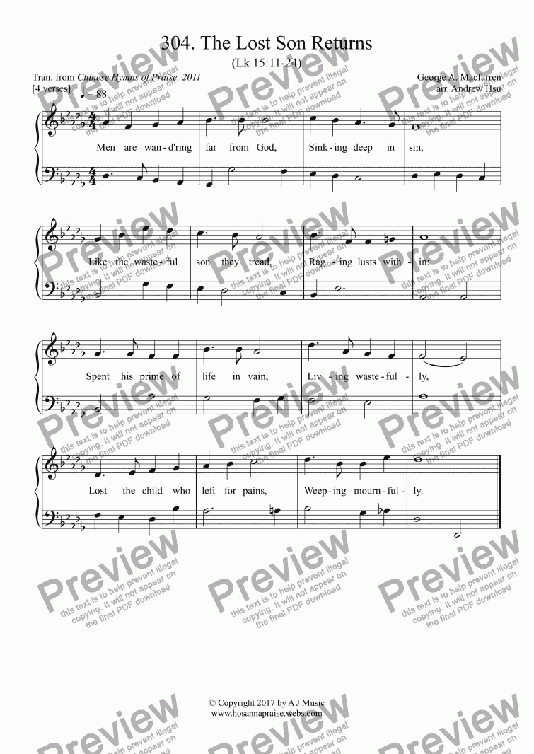page one of The Lost Son Returns - Easy Piano 304
