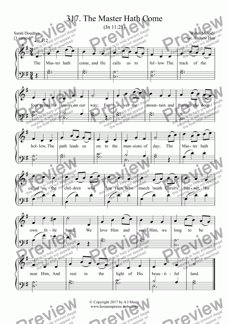 The Master Hath Come - Easy Piano 317 - Download Sheet Music PDF file
