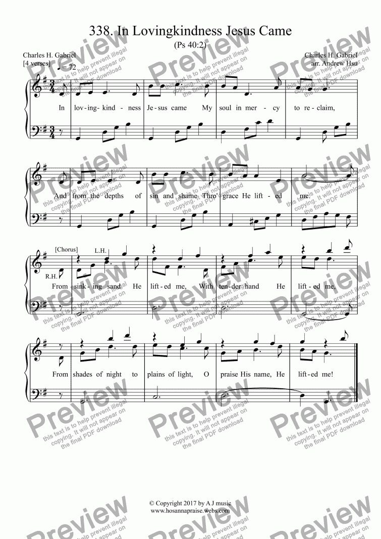 page one of In Lovingkindness Jesus Came - Easy Piano - 338