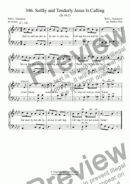 page one of Softly and Tenderly Jesus Is Calling - Easy Piano 346