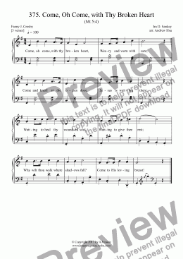 page one of Come, Oh Come, with Thy Broken Heart - Easy Piano 375
