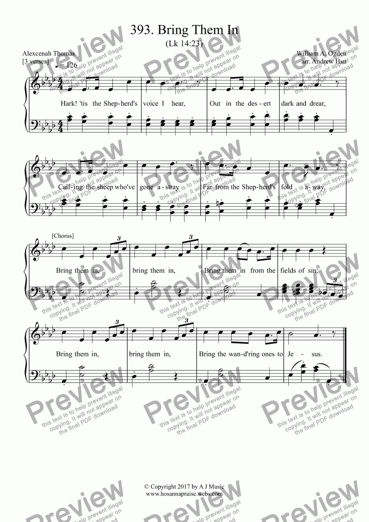 page one of Bring Them In - Easy Piano 393