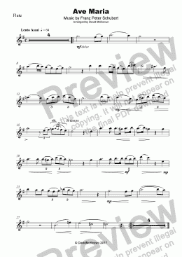 page one of Ave Maria by Franz Schubert, for Flute and Piano