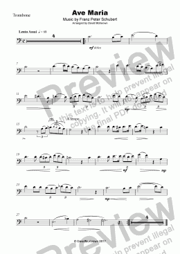 page one of Ave Maria by Franz Schubert, for Trombone and Piano