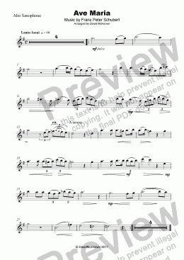 page one of Ave Maria by Franz Schubert, for Alto Saxophone and Piano