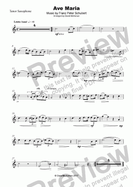 page one of Ave Maria by Franz Schubert, for Tenor Saxophone and Piano