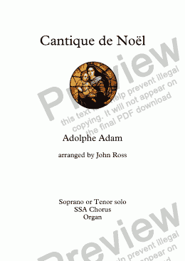 page one of Cantique de Noël (Soprano or Tenor solo, SSA, Organ)